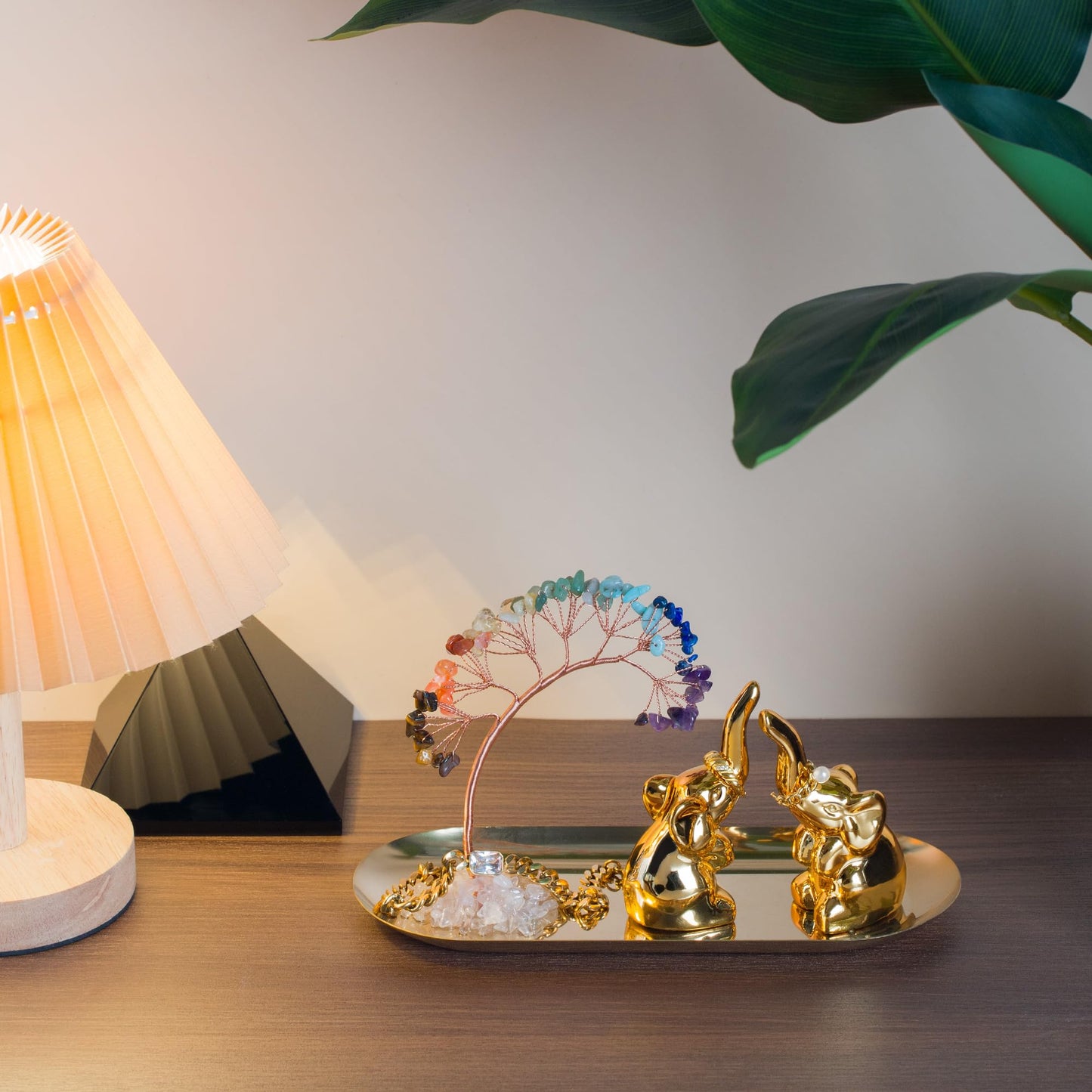 ZenBless 7 Chakra Healing Crystal Tree Ceramic A Pair Elephant Decor Elephant Gifts for Women, Elephants Statues Home Decor, Yoga Meditation Zen Spiritual Room Home Shelf Decor Feng Shui Good Luck