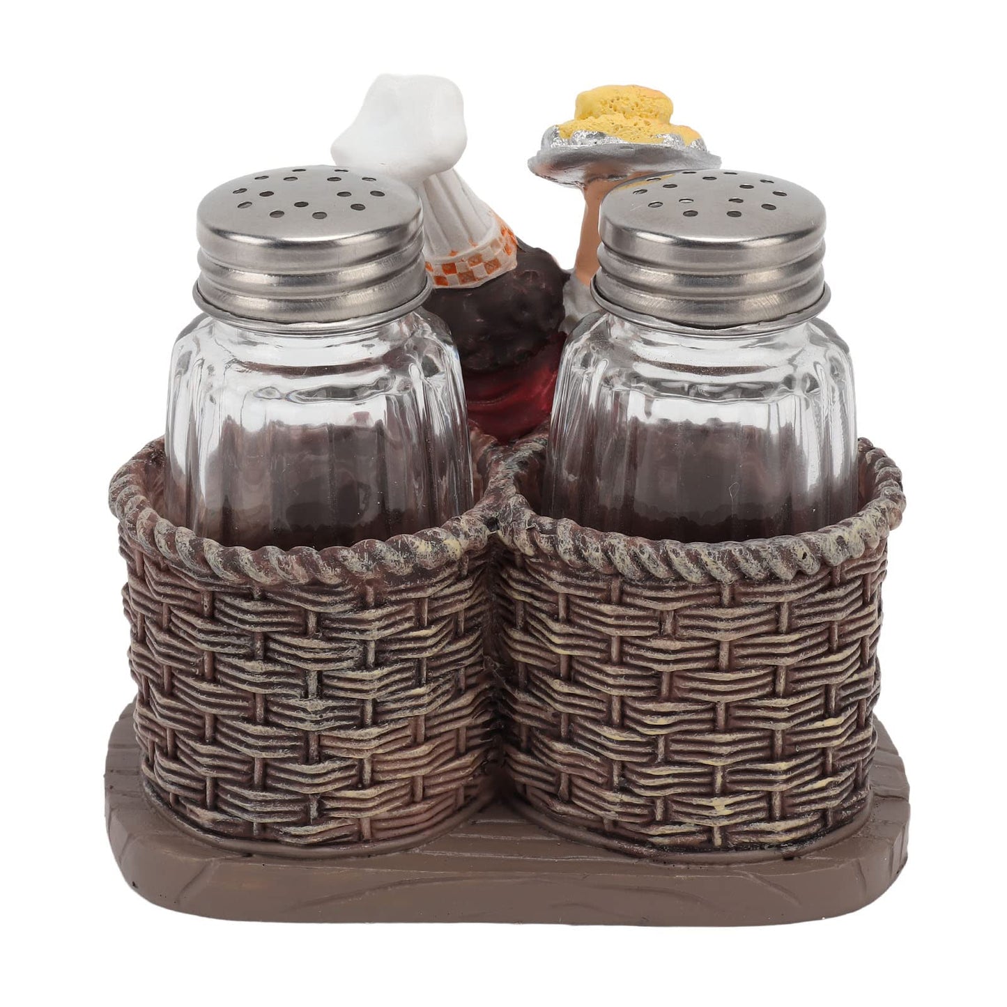 Salt and Pepper Shaker Sets, 2Pcs Shaker Spice Bottle with French Chef Sculpture Decoration Sitting Chef Decorative Statue Spice Organizer for Kitchen
