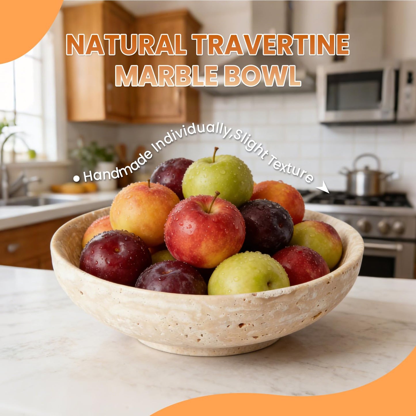 Takywep Natural Travertine Decorative Bowls Modern Centerpiece Bowl for Home Decor Multipurpose Fruit and Key Holder Ideal for Entryway, Coffee Table, Kitchen Counter, Dining Table, Key Bowl