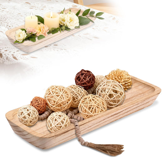 WHQLANG Decorative Bowls for Home Decor, Wooden Dough Bowl for Decor, 16" Large Rectangular Wood Bowl for Kitchen Table Centerpieces, Long Deep Tray for Dining Table Decor