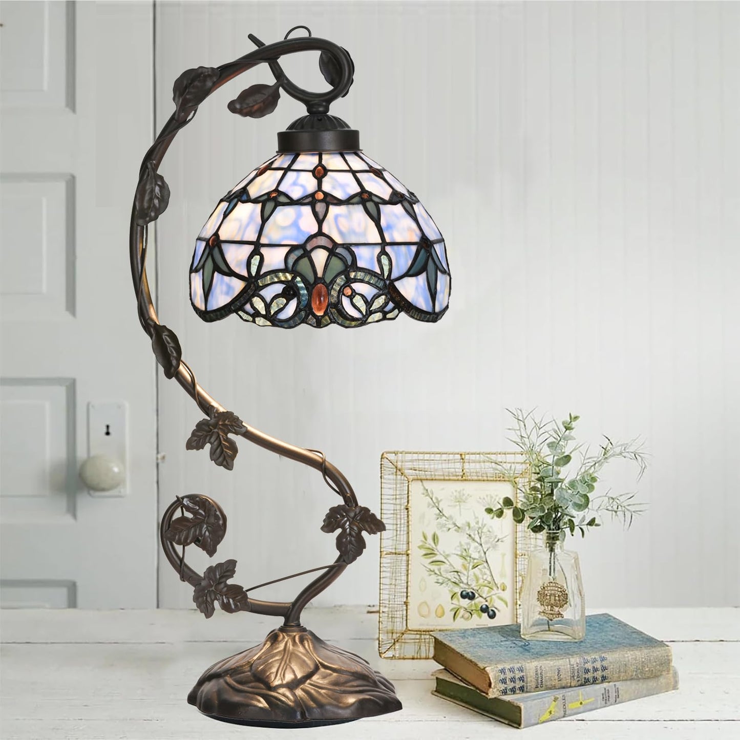 HomeBeauty TL0025 Tiffany Style Baroque Table Lamp-Stained Glass & Vine - Design for Bedroom Living Room, W 10 X H 20.5 Inches Overall, LED Bulb Included (Baroque)