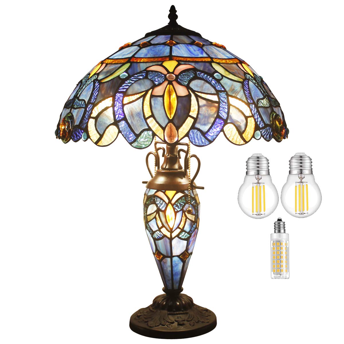 WERFACTORY Tiffany Style Table Lamp Stained Glass Mother-Daughter Vase Lamp