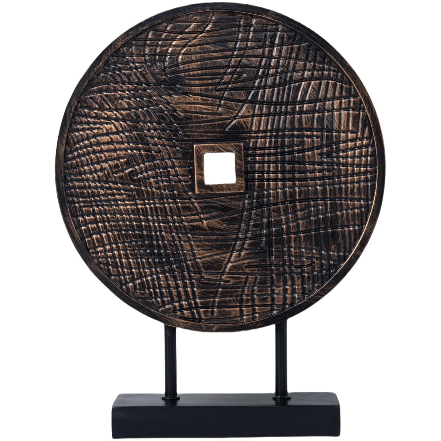 LuckySunDecorQZ Unique Round Coin Sculpture Decorative Objects for Shelf Home Decor Accents, Modern Abstract Tabletop Decor Items for Living Room Fireplace Mantel, Above Cabinet (Black)