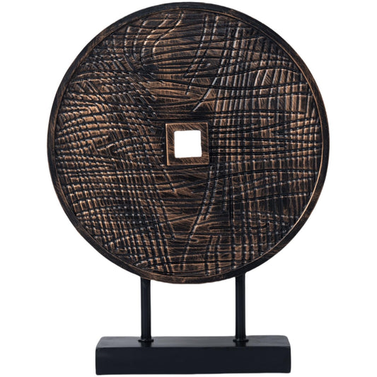 LuckySunDecorQZ Unique Round Coin Sculpture Decorative Objects for Shelf Home Decor Accents, Modern Abstract Tabletop Decor Items for Living Room Fireplace Mantel, Above Cabinet (Black)