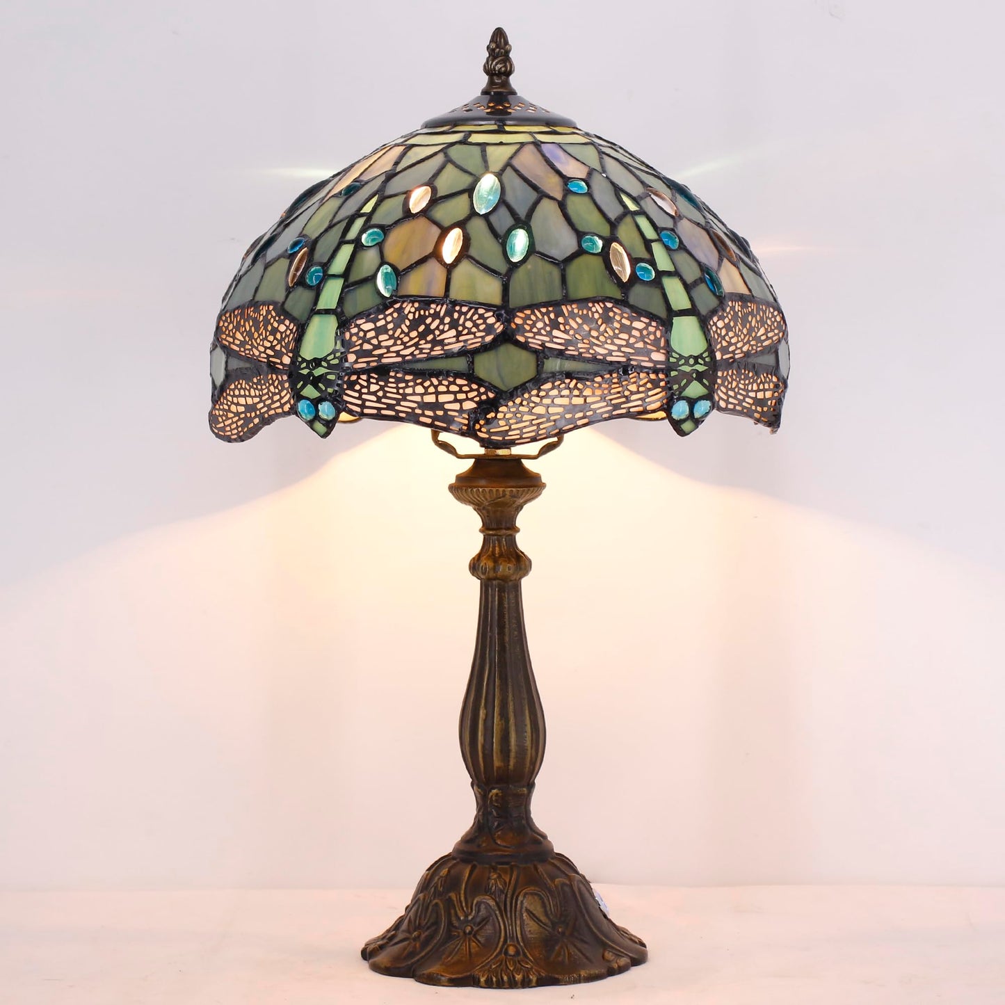L-Juicwe Tiffany Lamp Touch Control Table Lamp Sea Blue Stained Glass Desk Lamp 12X12X19 Inches Dragonfly Style Reading Light