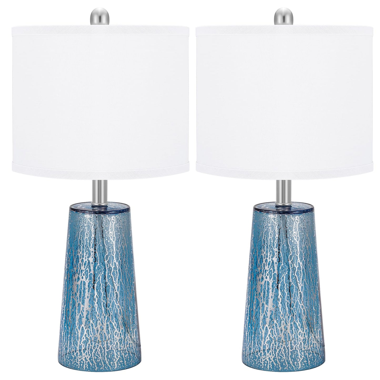 TPAMSWO Modern Coastal Table Lamps 23” High Blue Silver Hand-Applied Mercury Tapered Column Glass Bedside Lamps, for Bedroom Living Room Home Nightstand Table Lamp (Pattern May Vary Slightly)