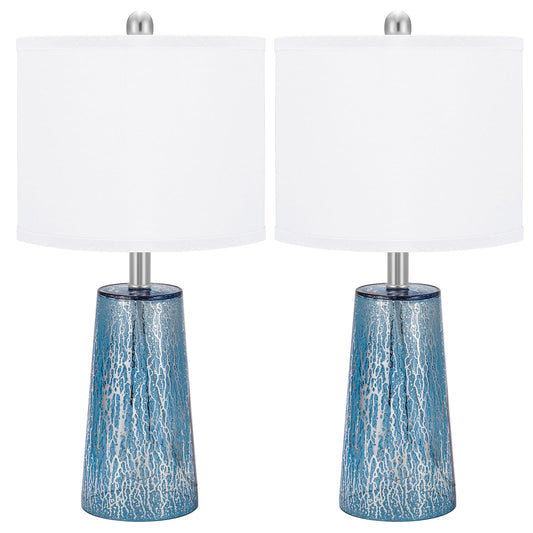 TPAMSWO Modern Coastal Table Lamps 23” High Blue Silver Hand-Applied Mercury Tapered Column Glass Bedside Lamps, for Bedroom Living Room Home Nightstand Table Lamp (Pattern May Vary Slightly)