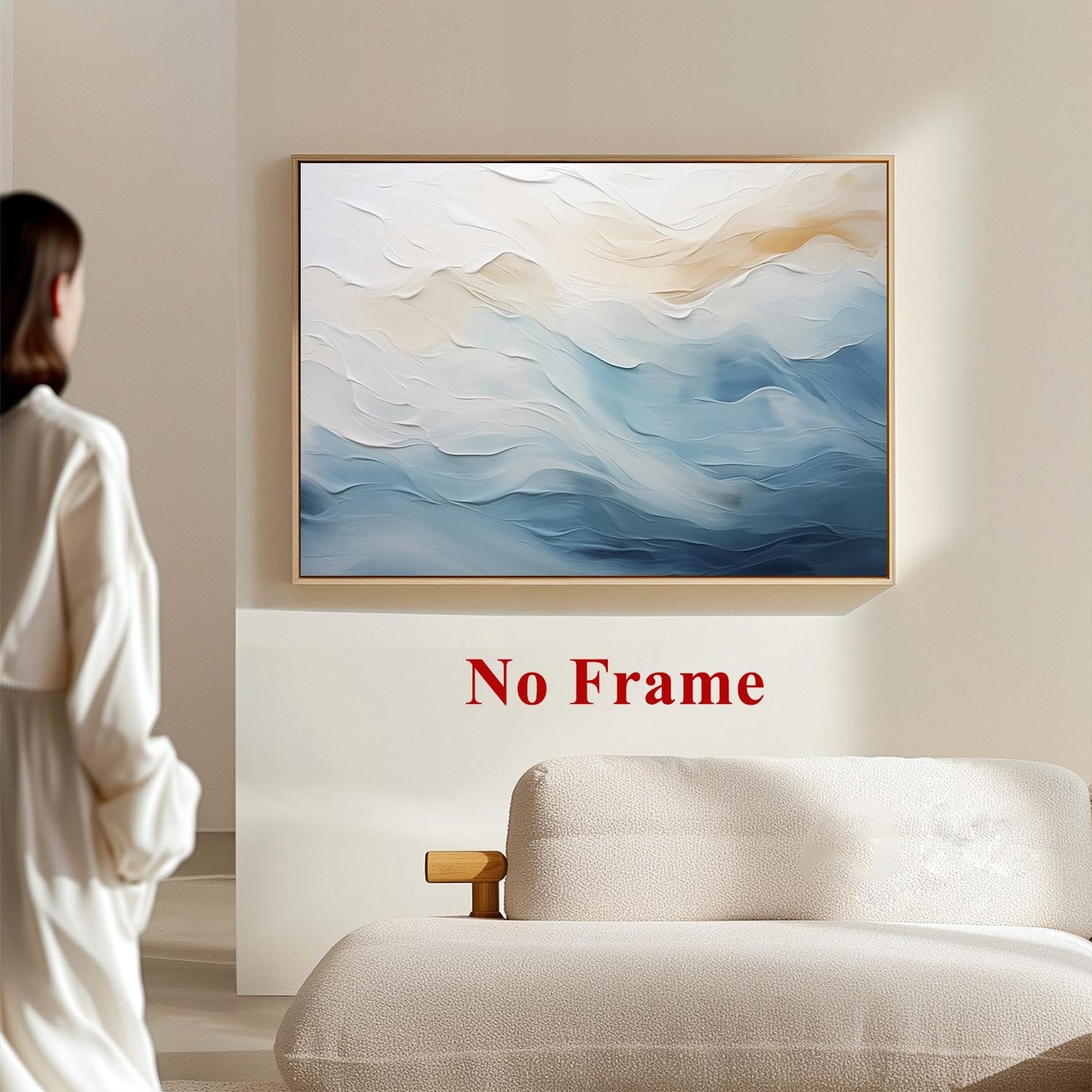 Blue Ocean Picture Abstract Sea Print Modern Wave Paintings White Blue Artwork Coastal Modern Wall Art Trendy Beach Prints Abstract Seascape Painting Ocean Wave Pictures for Bedroom 16x24in No Frame
