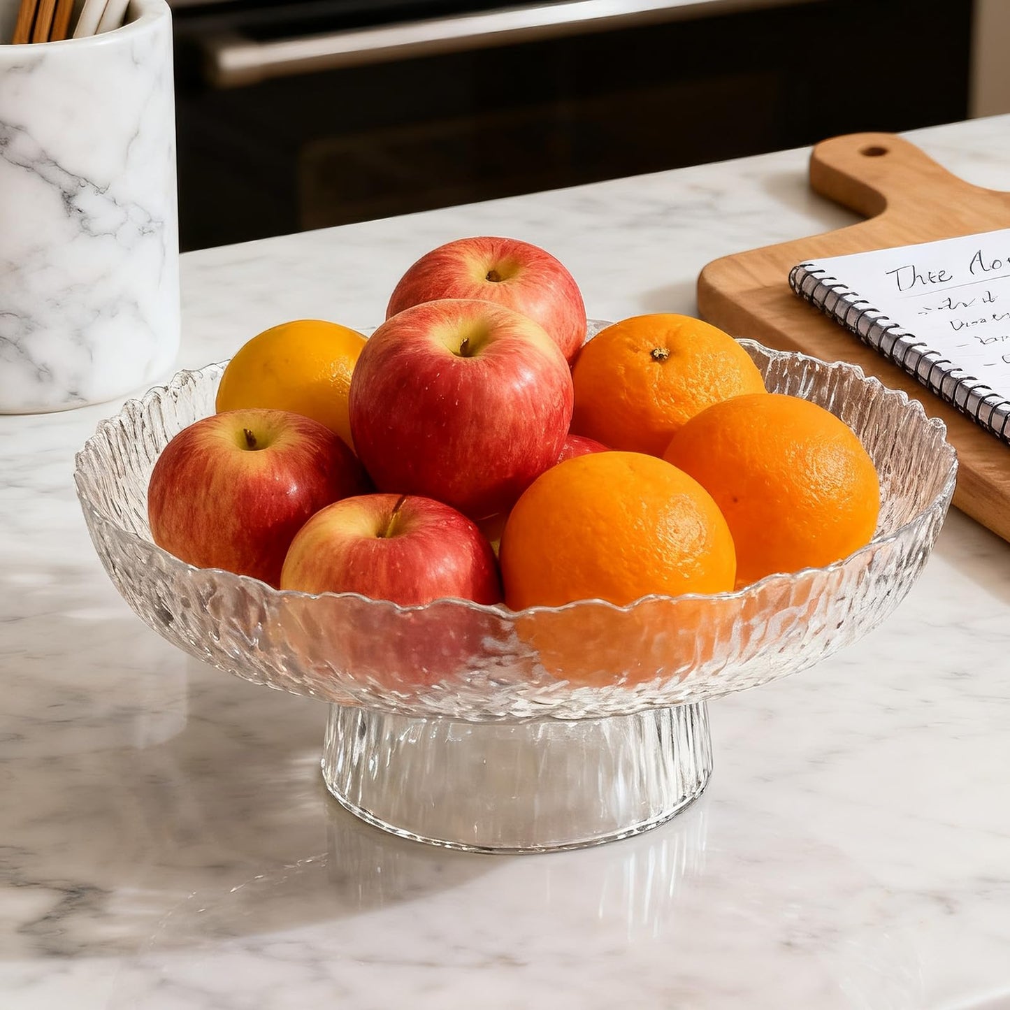 Kultilanda Large Glass Fruit Bowl for Kitchen Counter Decorative Centerpiece Bowl for Table Home Déco, Clear Hammered