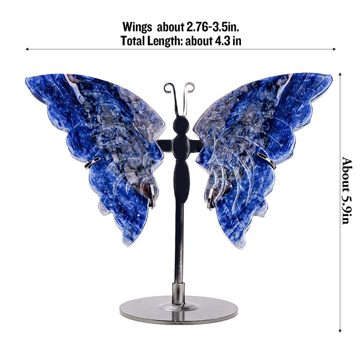 Apengshi Crystal Butterfly Ornament, Amethyst Agate Wings, Home Office Tabletop Decor (Sodalite)