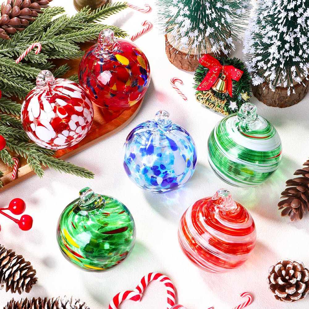 Vellibring 6 PCS Glass Christmas Ball Ornaments,Hand Blown Glass Ornaments Balls Hanging Decor Balls for Xmas Tree Home Window Outdoor Garden Patio Decoration