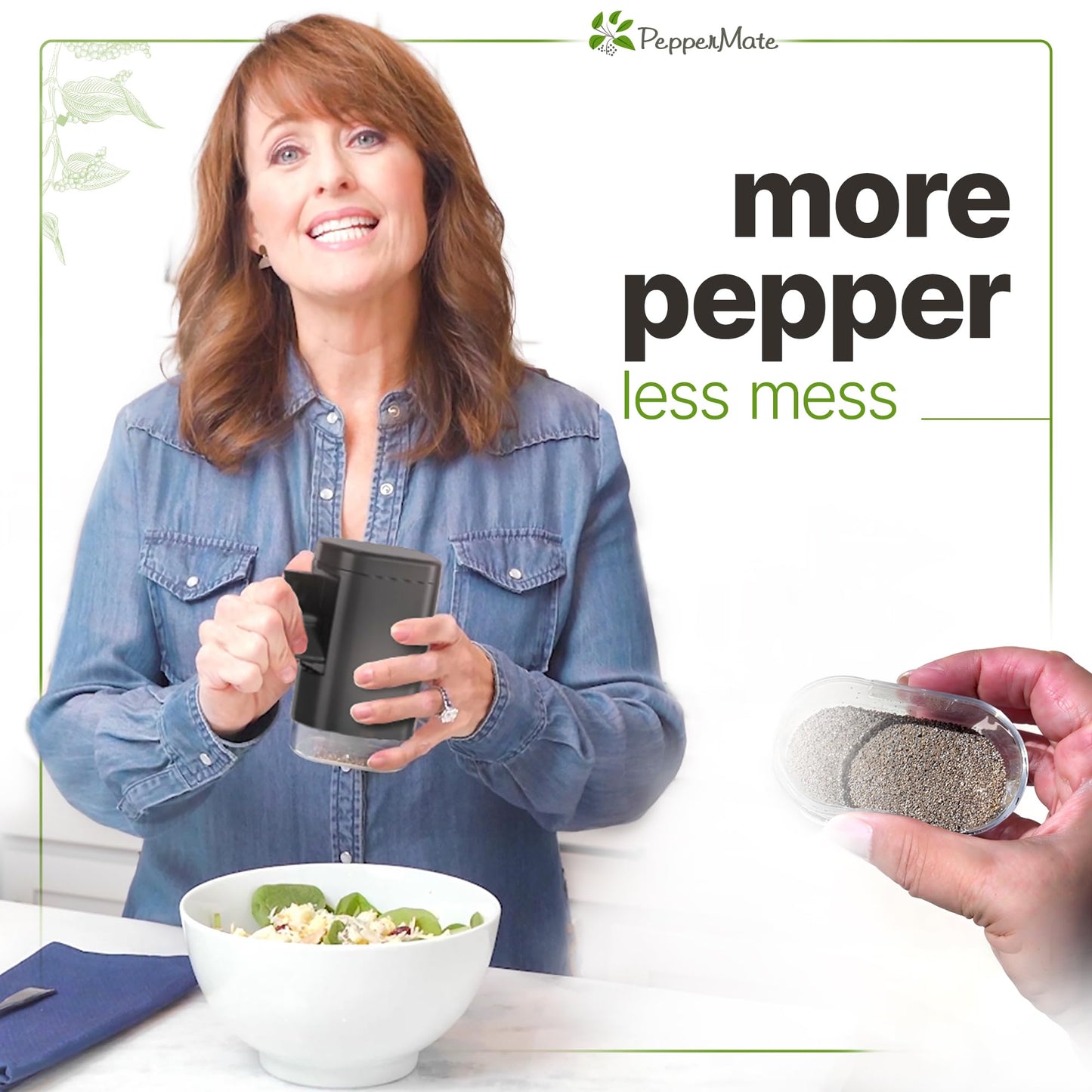 Black Pepper Mill Grinder - Adjustable Manual Ceramic, Easy Crank Handle