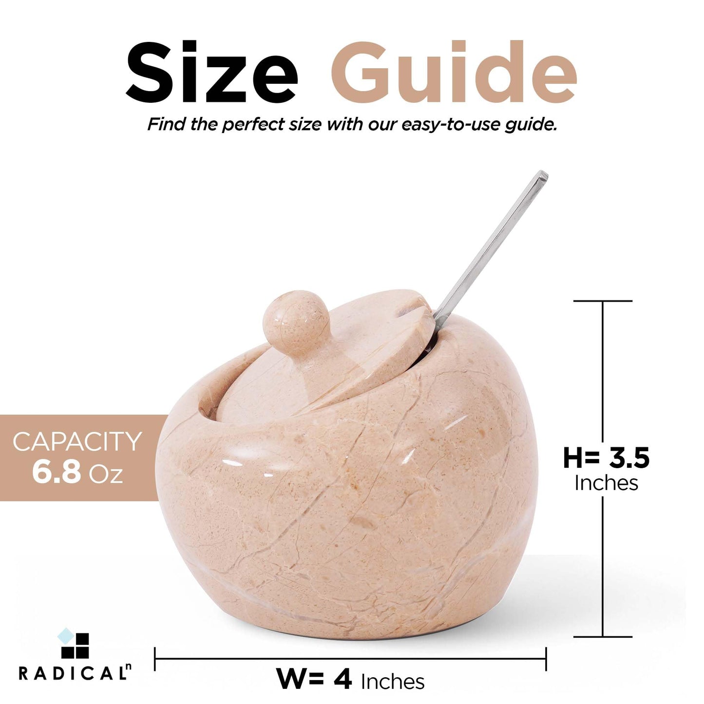 Radicaln Marble Salt Cellar with Lid 4" Inch Verona Salt Jar & Table Salt Storage For Kitchen Countertop, Ideal Salt Container, Salt Dish & Sugar Bowl For Table