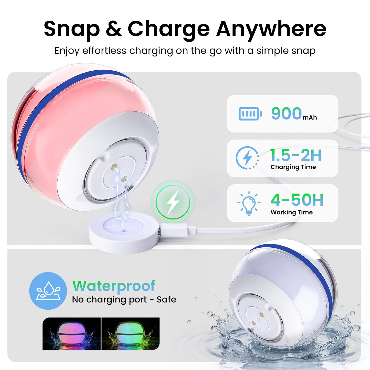 LOFTEK LED Ball Light, 3.5-inch Magnetic Rechargeable Globe Lights, Color-Changing Ball Lamp with Remote, Waterproof Orb Light, Hanging Sphere Night Light for Home Bedroom Shower, Birthday Gift, Blue