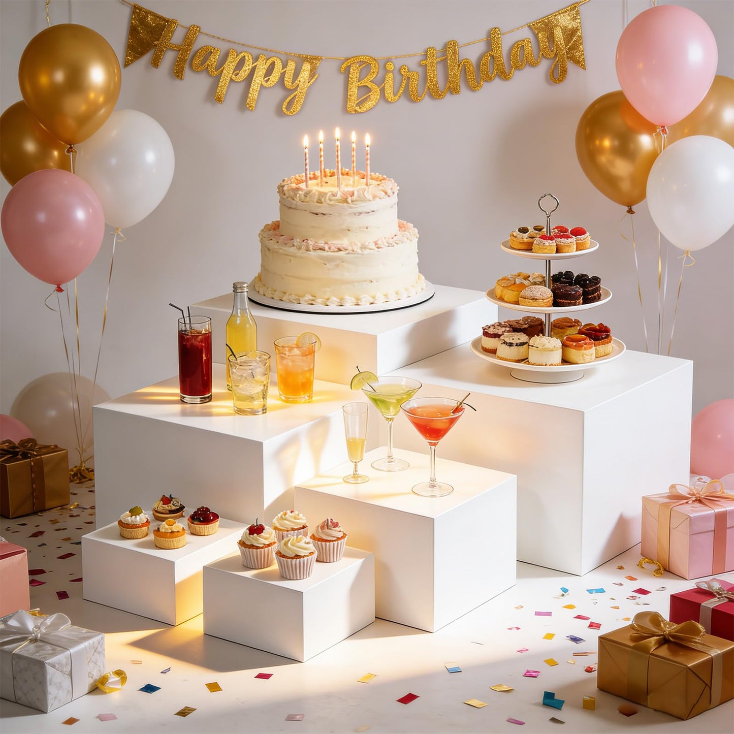 NECGNIQ Dessert Table Display Set,6pcs Buffet Risers,Dessert Table Display Set,White Buffet Risers,Acrylic Boxes For DisplayWhite,DessertTable DisplaySet,Cube Boxes NestingRisers(8"-7"-6"-5"-4"-4")