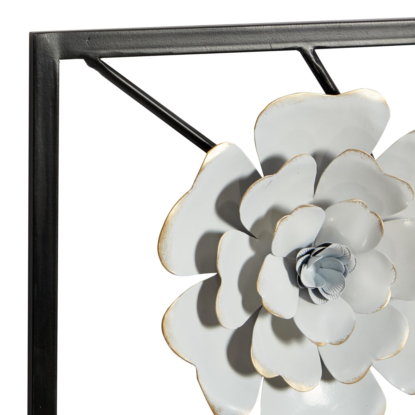 Deco 79 Metal Floral Home Wall Decor Dimensional Floating Wall Sculpture with Black and Gold Accents, Set of 2 Wall Art 12"W, 36"H, White & Gray