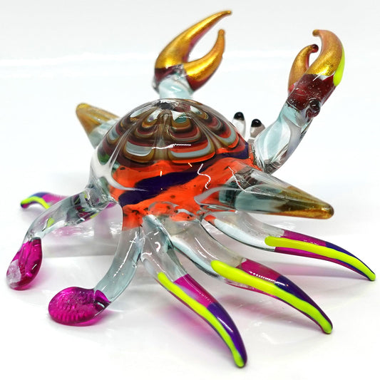 Sansukjai Crab Miniature Figurines Animals Hand Painted Blown Glass Art Collectible Gift Decorate 3.5", Vivid