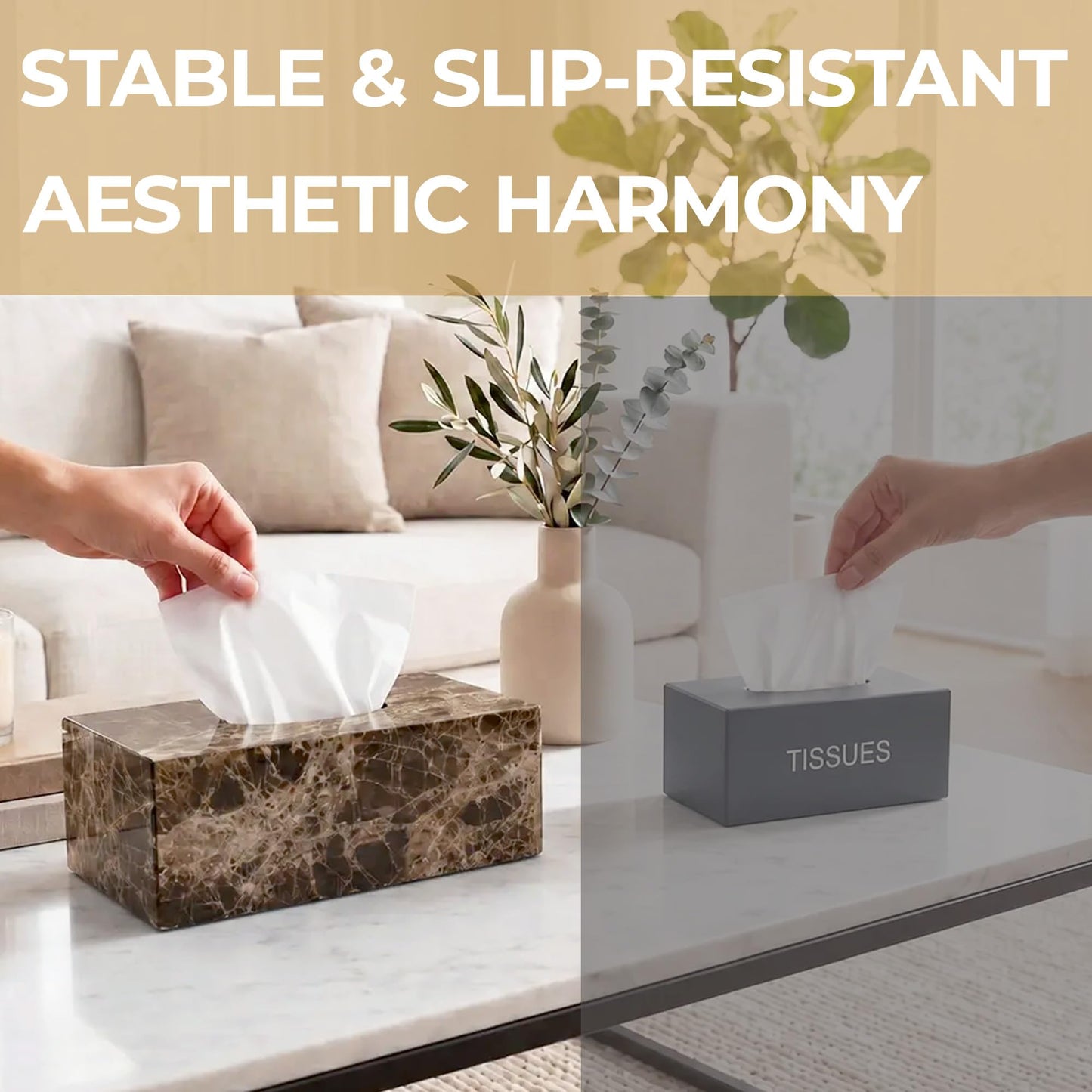 HAMAKAWA Spanish Natural Marble Tissue Box Cover, Dark Brown Tissue Organizer 10 X 5.5 X 3.9 Inch, Heavy Stone Decorative Box, Rectangle Tissue Box Holder for Home Decor, Kitchen, Bathroom, Bedroom
