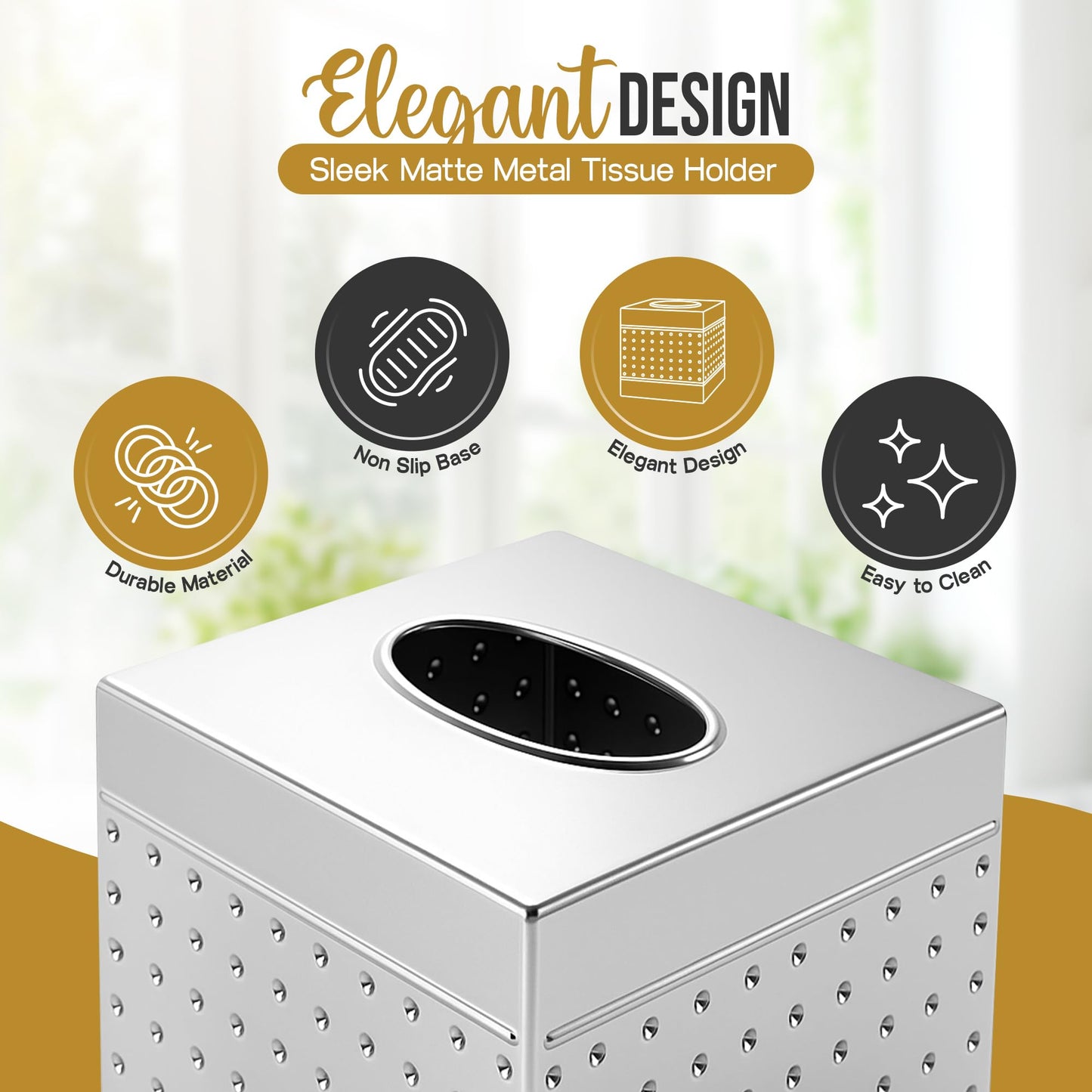 Handmade Metal Tissue Box Cover Square – 5x5x5.25 Inch - Elegant Pewter Tissue Holder – Modern Tissue Cover Box Adds Sleek Style to Bathroom, Bedroom & Office Décor
