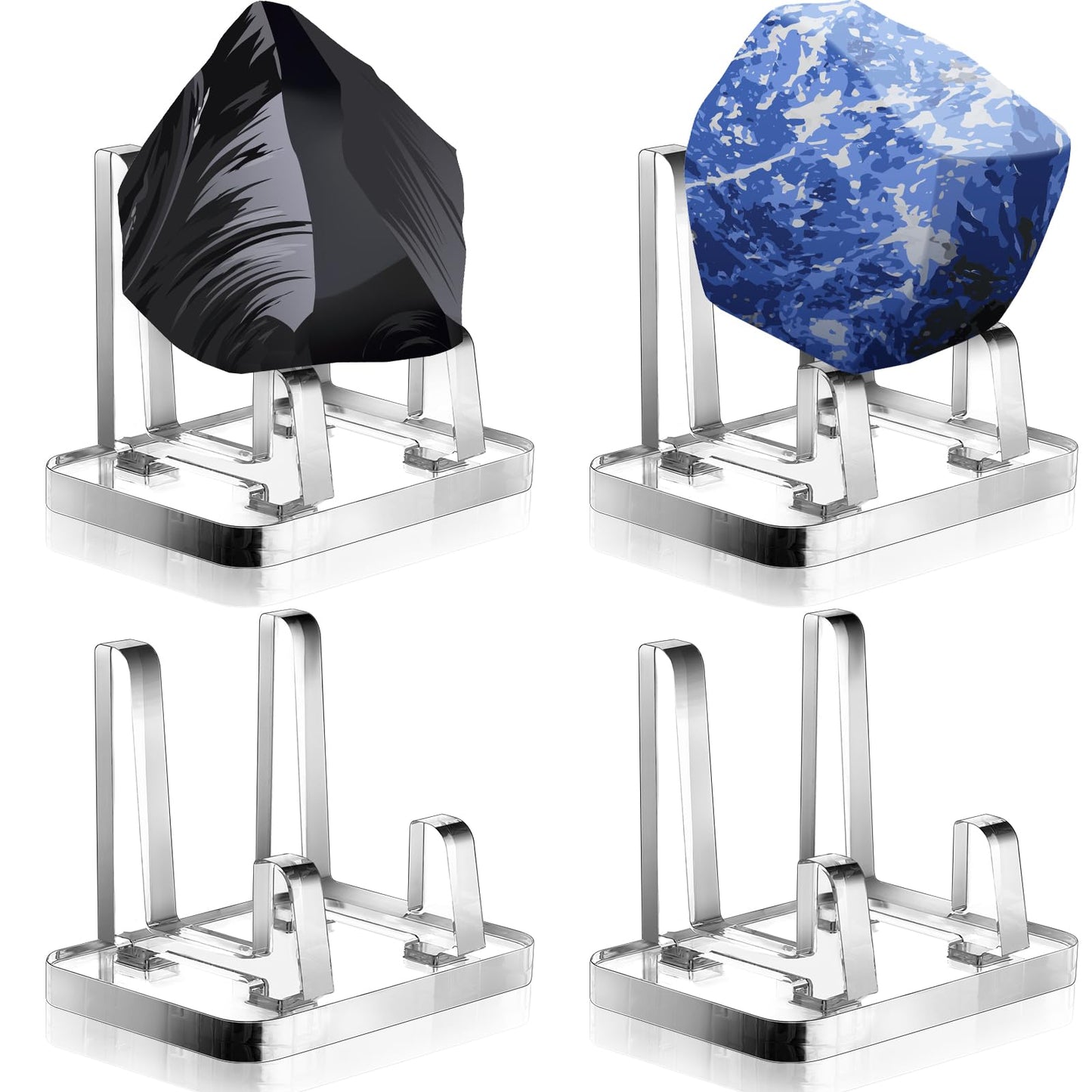 Yalikop 4 Pcs Rock Display Stand Clear Acrylic Mineral Geode Display Stand Square Picture Holder for Fossil Coral Geodes Rock Mineral Agate Small Collectibles, 2.87 x 2.13 x 2.36 Inches