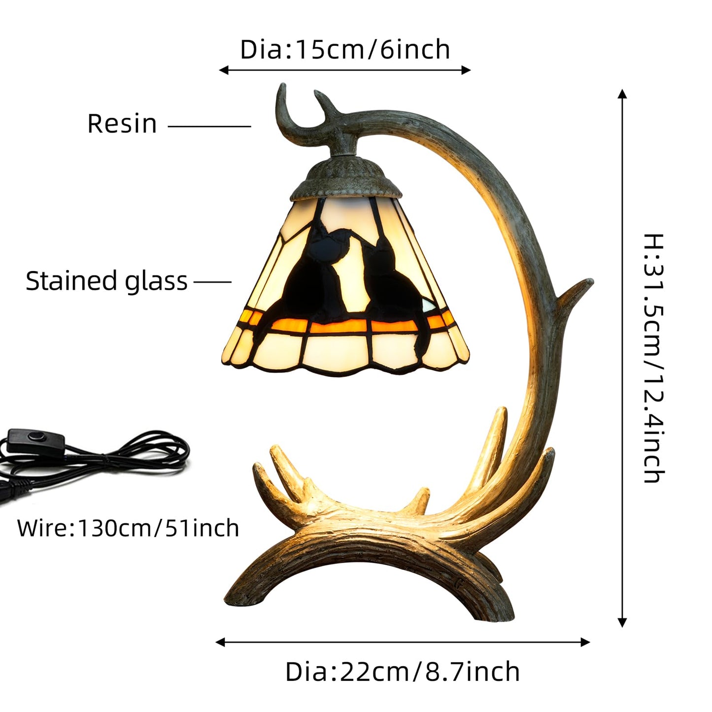 Halloween Black Cat Tiffany Lamp Stained Glass Table Lamp rustic Antler Desk Lamps Christmas Kids Decor Cute Cat Lamp Lover Gift For Bedroom Bedside Nightstand Kitchen Living Room Office Night Light