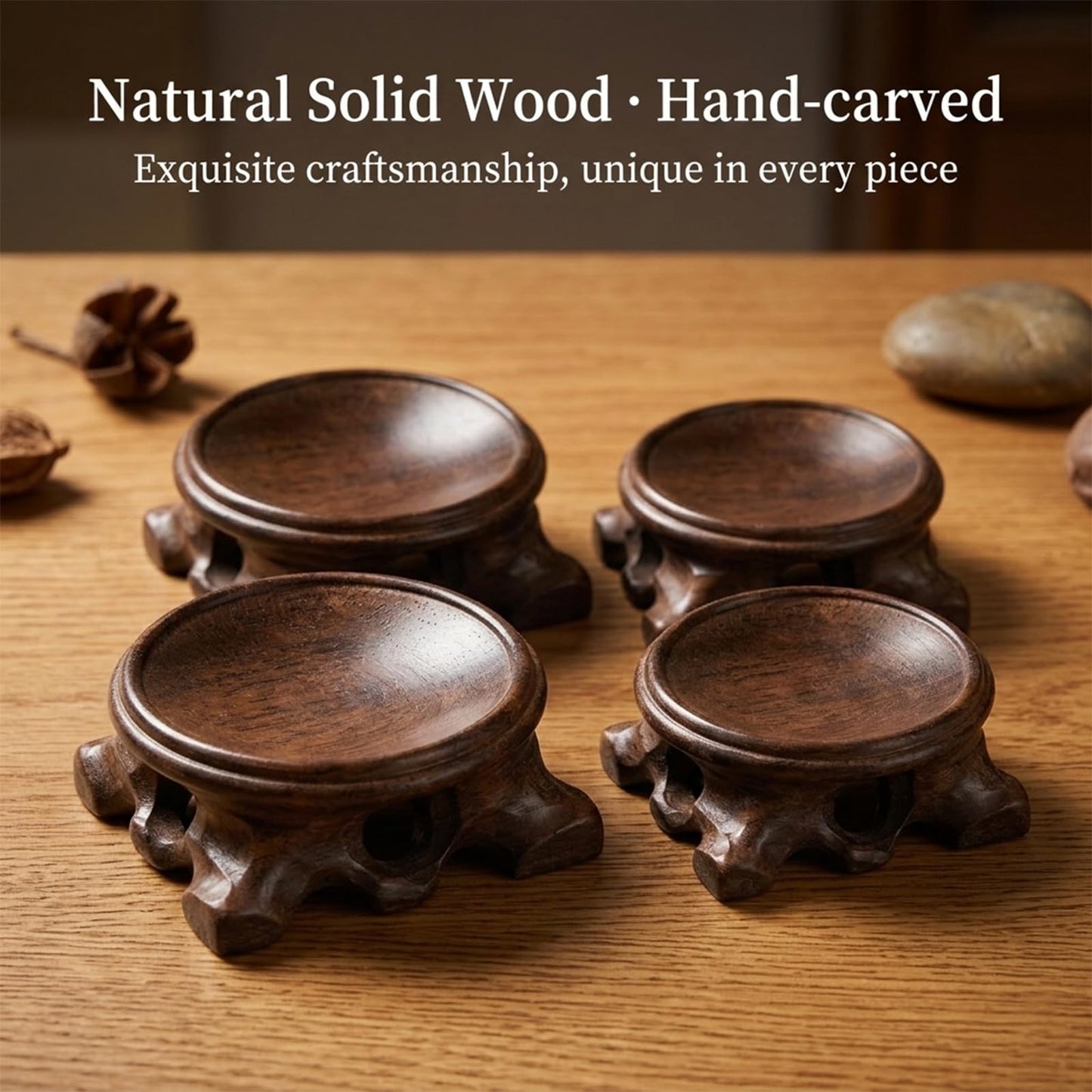 LIDSCURA 4PCS Wooden Stand for Crystal Sphere, Quartz Ball Orb Holder, Crystal Decorative Ball Display Pedestal Stands