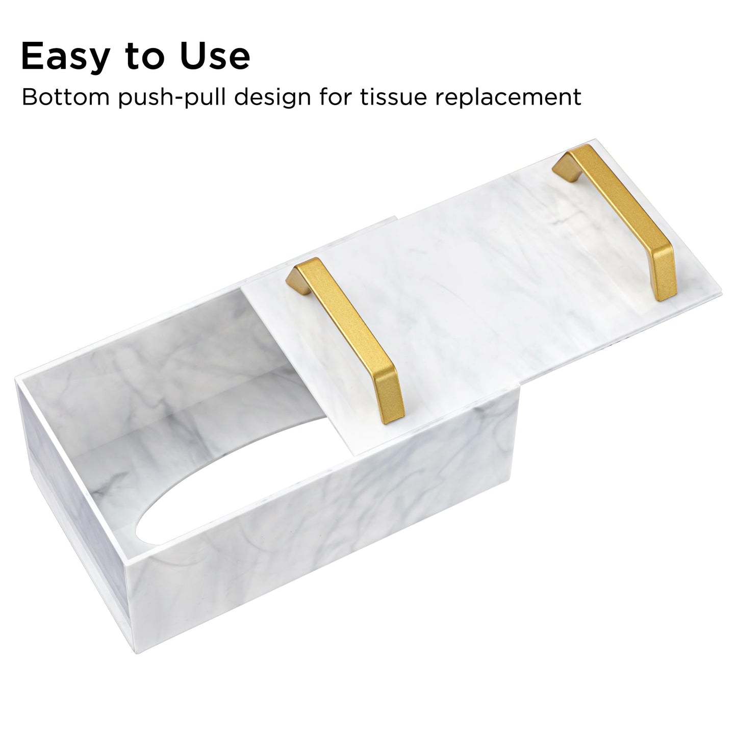 HBlife Tissue Box Cover Rectangle Acrylic Tissue Box Holder with Gold Plated Legs Napkin Dispenser Dryer Sheet Container for Bathroom, Marble White