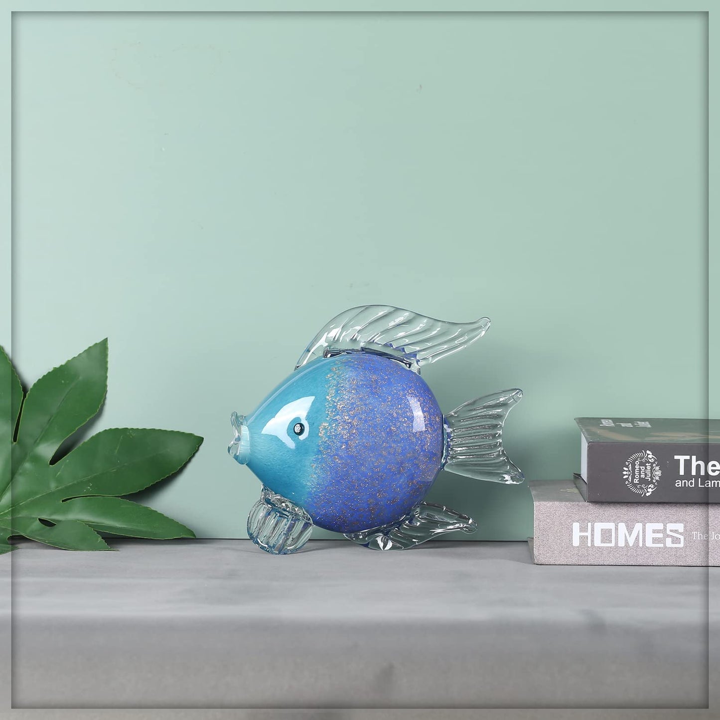 oliruim Blue Glass Fish Art Decoration Hand Blown Glass Fish Figurine, Art Paperweight Collection, Modern Office Luxury Decorations(WA-7)