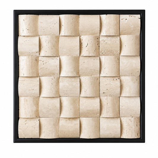SIRIZEN-DIVING 3D Decorative Travertine Wall Art, Natural Stone Mosaic,Black Frame, Marble Decor, Marble Painting (Beige)