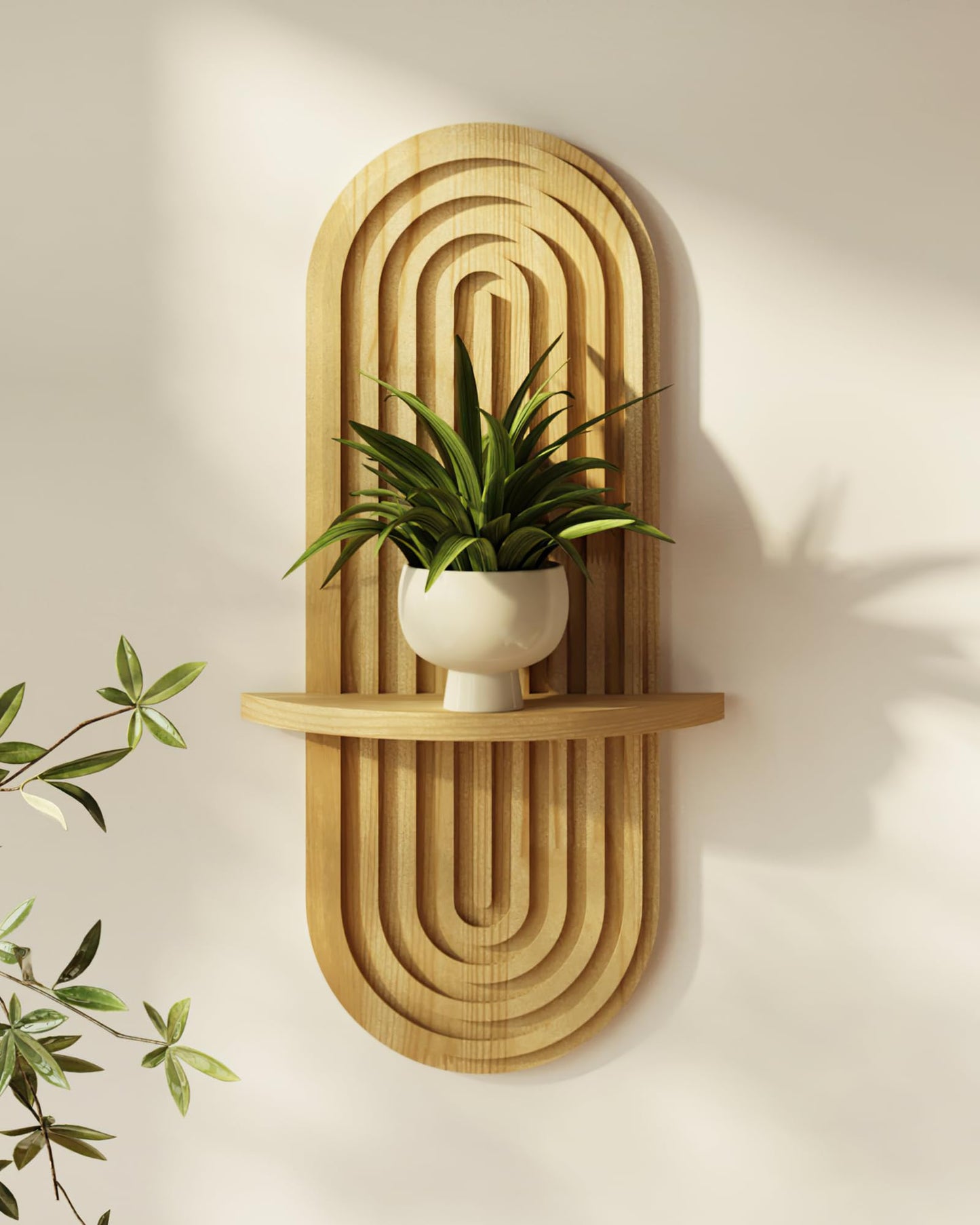Bamworld Boho Wall Decor Brown Plant Wall Shelf, Mid Century Modern Decor Hanging Plant Shelf, 1-Tier Floating Shelves for Home, Bathroom Bedroom Living Room Natural