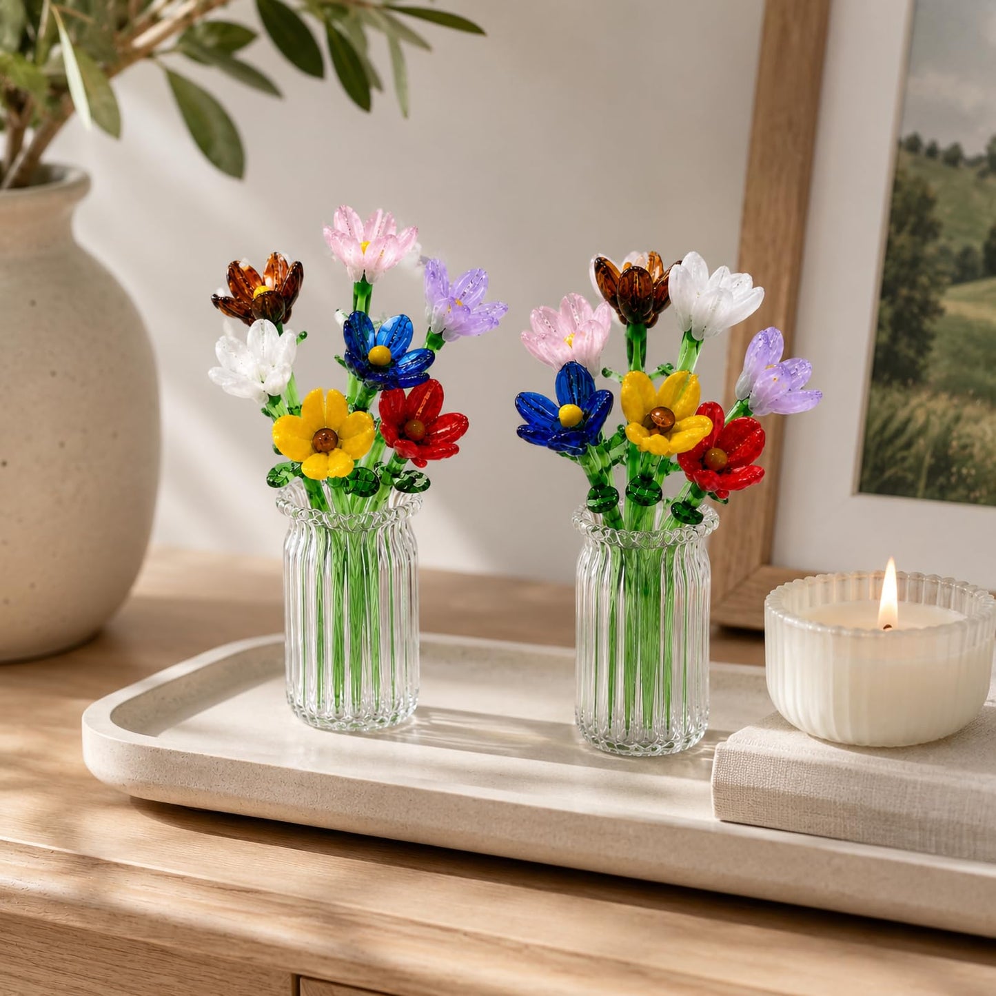 Nalqev Artificial Flowers and Vase,Glass Flower Vases for Bouquet