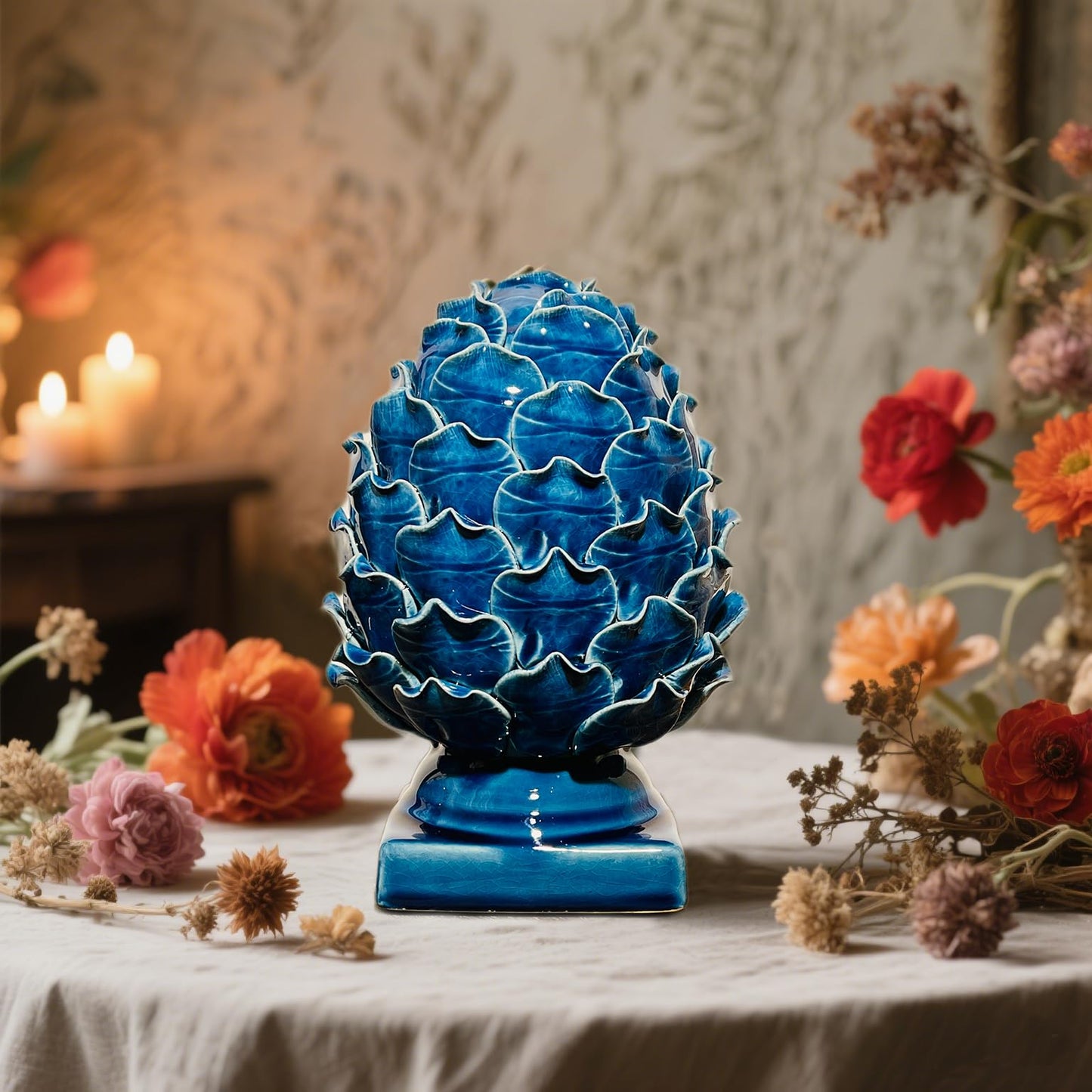 CIBAOF Blue Ceramic Artichoke Statue