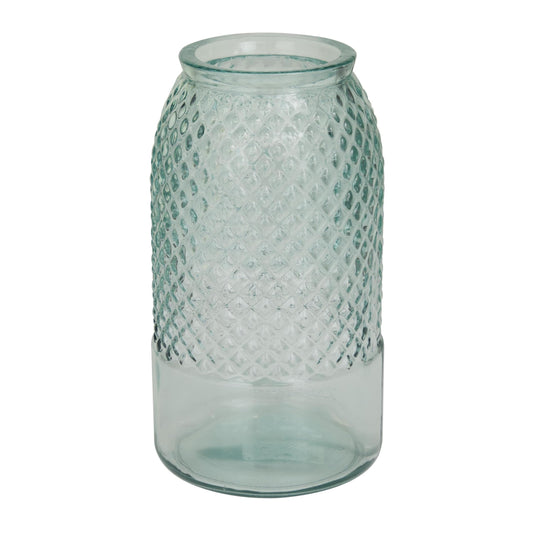 Deco 79 Recycled Glass Decorative Vase Spanish Decorative Container, Decorative Keepsake Box 6" x 6" x 11", Blue