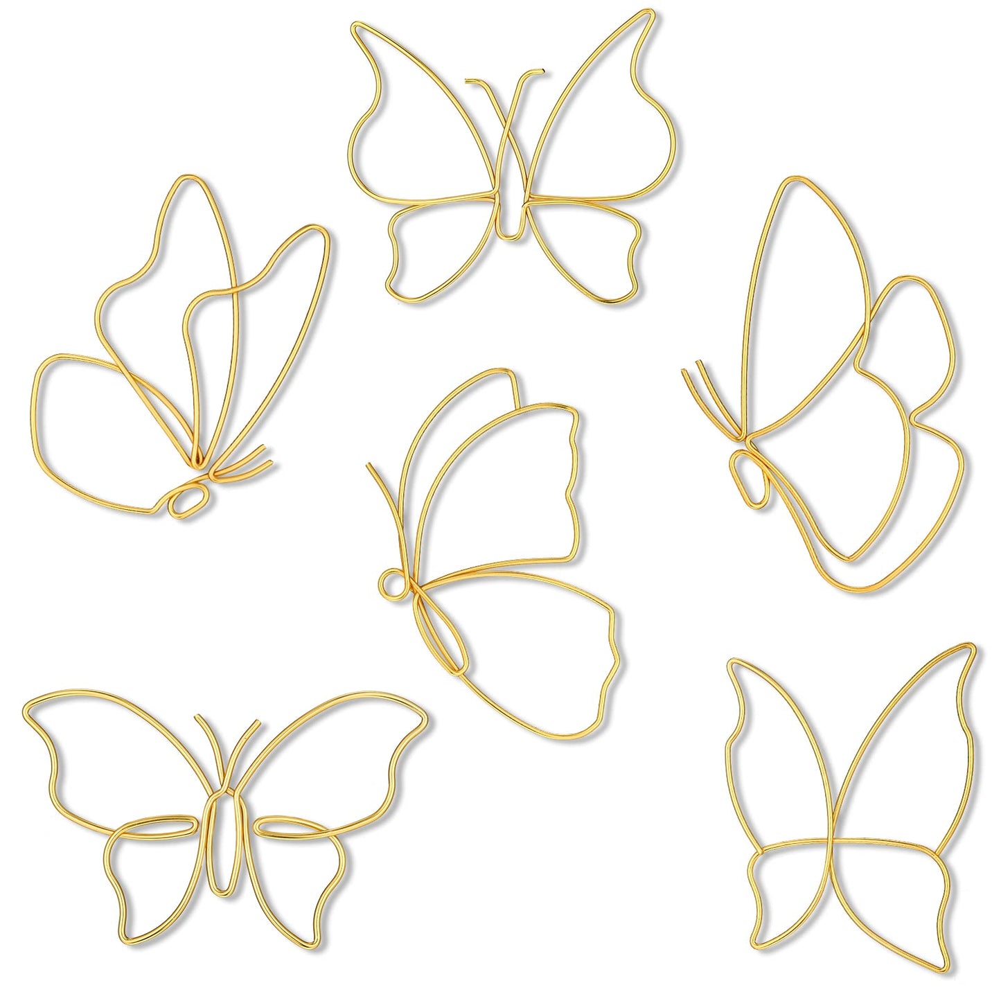 Hotop 6 Pieces Gold Metal Butterfly Wall Decor Wired Butterflies Wall Art Line Flowers Hanging Decorations for Bedroom Living Room Kitchen Bathroom Indoor Wedding Birthday Party