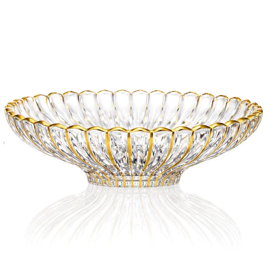 Yiyiring Gold Large Decorative Bowl 11'' Hand-painted Ruffle Decorative Bowl Glass Fruit Bowls Crystal Key Bowls Modern for Counter Home Decoration Table Centerpiece Kitchen Dining Room(Flat)