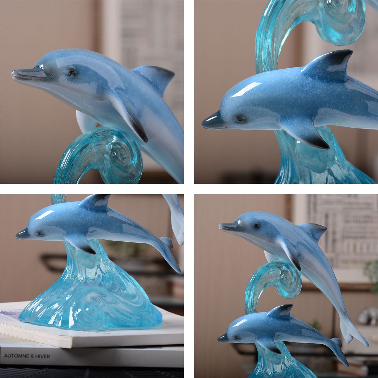 HAUCOZE Dolphin Decor Figurine Ocean Statue Modern Art Sculpture Home Gift for Bookshelf Living Room Office Polyresin 8.7 Inch