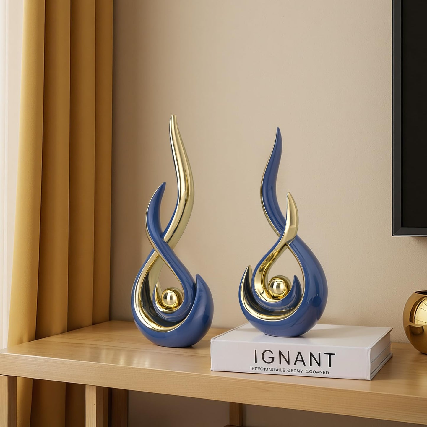 Navy Modern Abstract Art Home Decor Accent,Contemporary Statues Coffee Table Decor for Living Room,Table Centerpieces for Dining Room,Ceramic Sculptures Knick Knacks for TV Stand Show Piece (Blue)