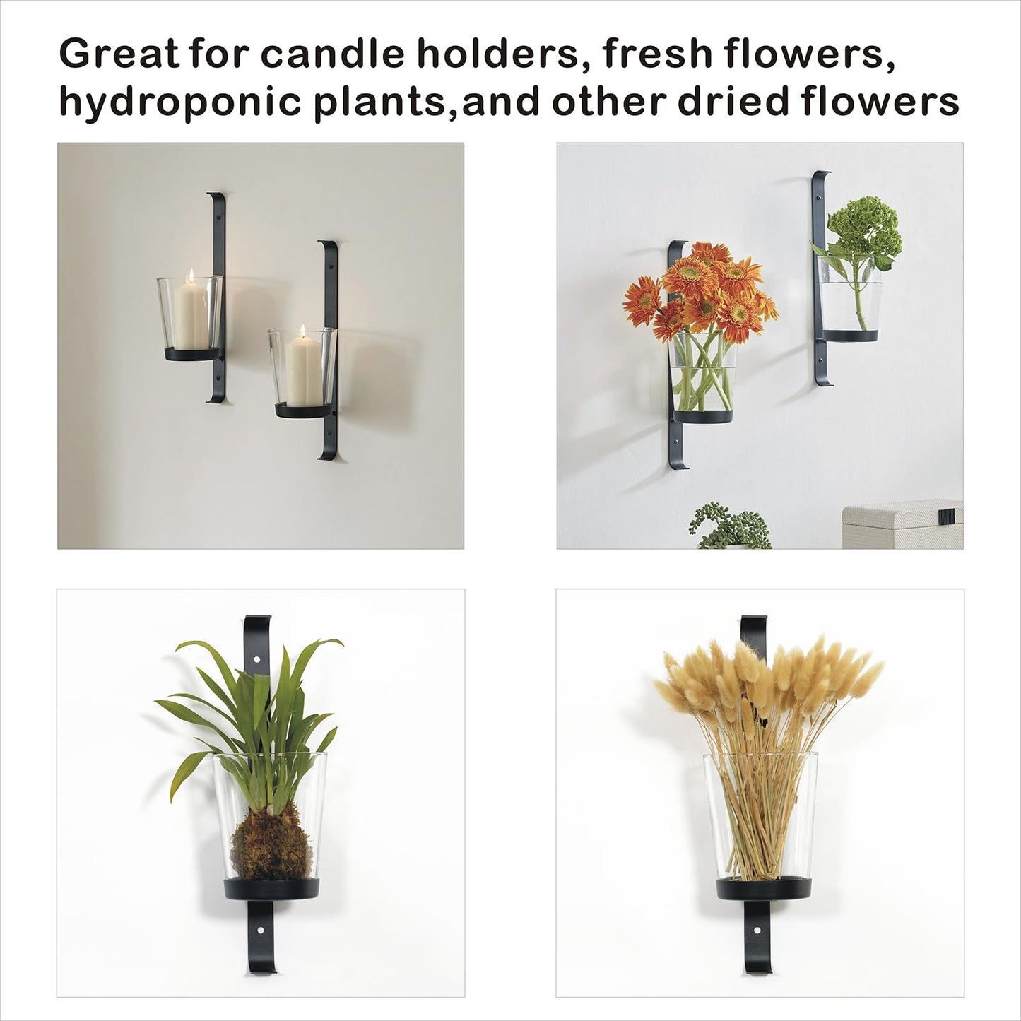 CISEANOL 2-Pack Wall Sconce, Glass Tube Candle Holder & Vase Set, Dual-Purpose Wall Decor for Living Room, Bedroom, Bathroom