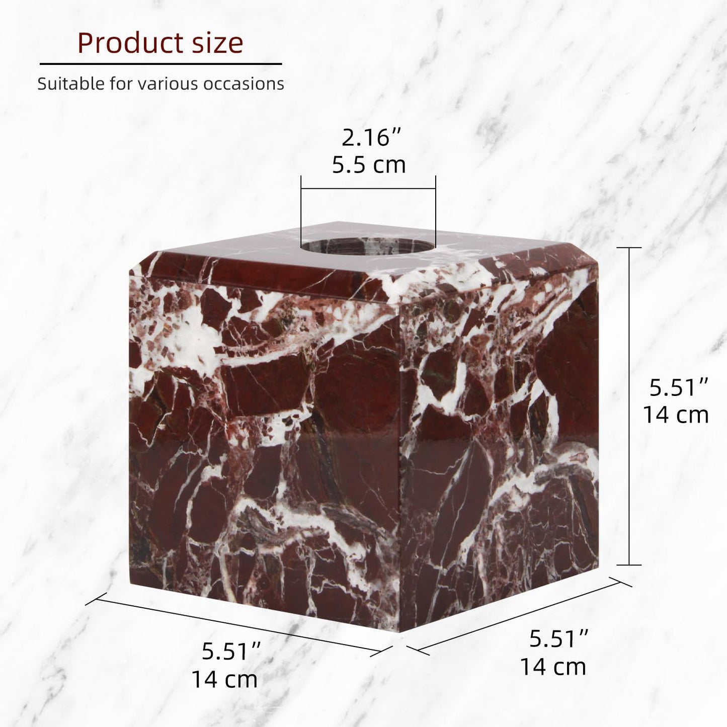 Natural Marble Square Tissue Box Cover ,Stone Modern Decorative Sturdy Napkin Box Holder Case,Facial Paper Organizer for Bathroom Vanity Toilet Countertop,Kitchen (1, Rosso Lepanto, 5.71*5.71*5.51)