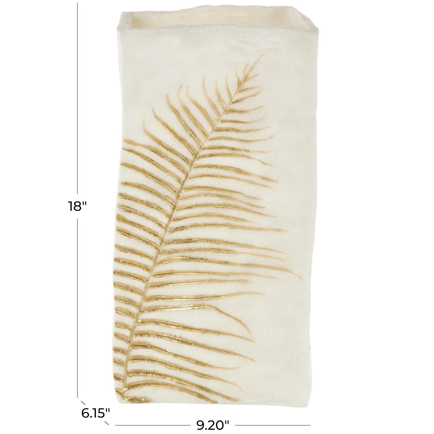 Deco 79 Polystone Leaf Decorative Vase Centerpiece Vase with Gold Leaf Imprint, Flower Vase for Home Decoration 9" x 6" x 18", White