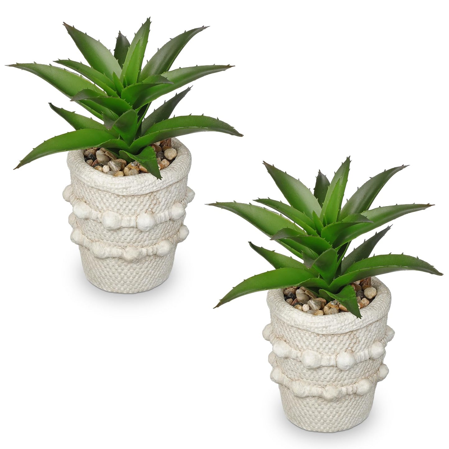 Hollyone 2 Pack Small Artificial Succulents Agave Plants Potted Fake Spiked Succulent Plant in Rustic Pot Mini Faux Plant Agave Aloe Plant Indoor for Office Desk Farmhouse Home Table Shelf Boho Decor