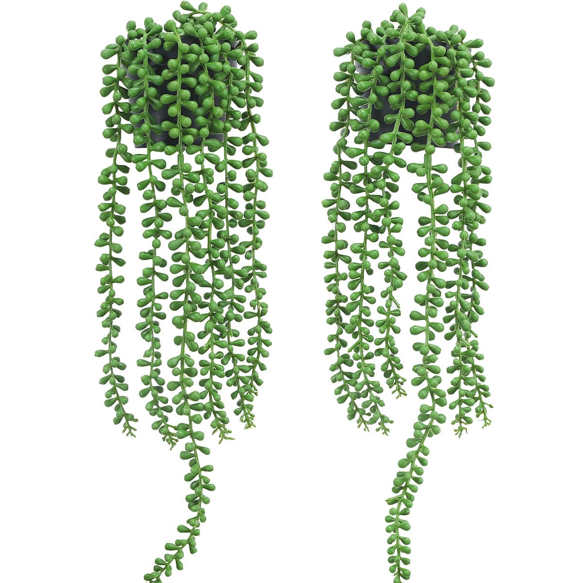 Floweroyal 2pcs Fake Hanging Plants Fake Potted String of Pearls Succulent Plants Small Faux Plants for Indoor Outdoor Shelf Wall Decor