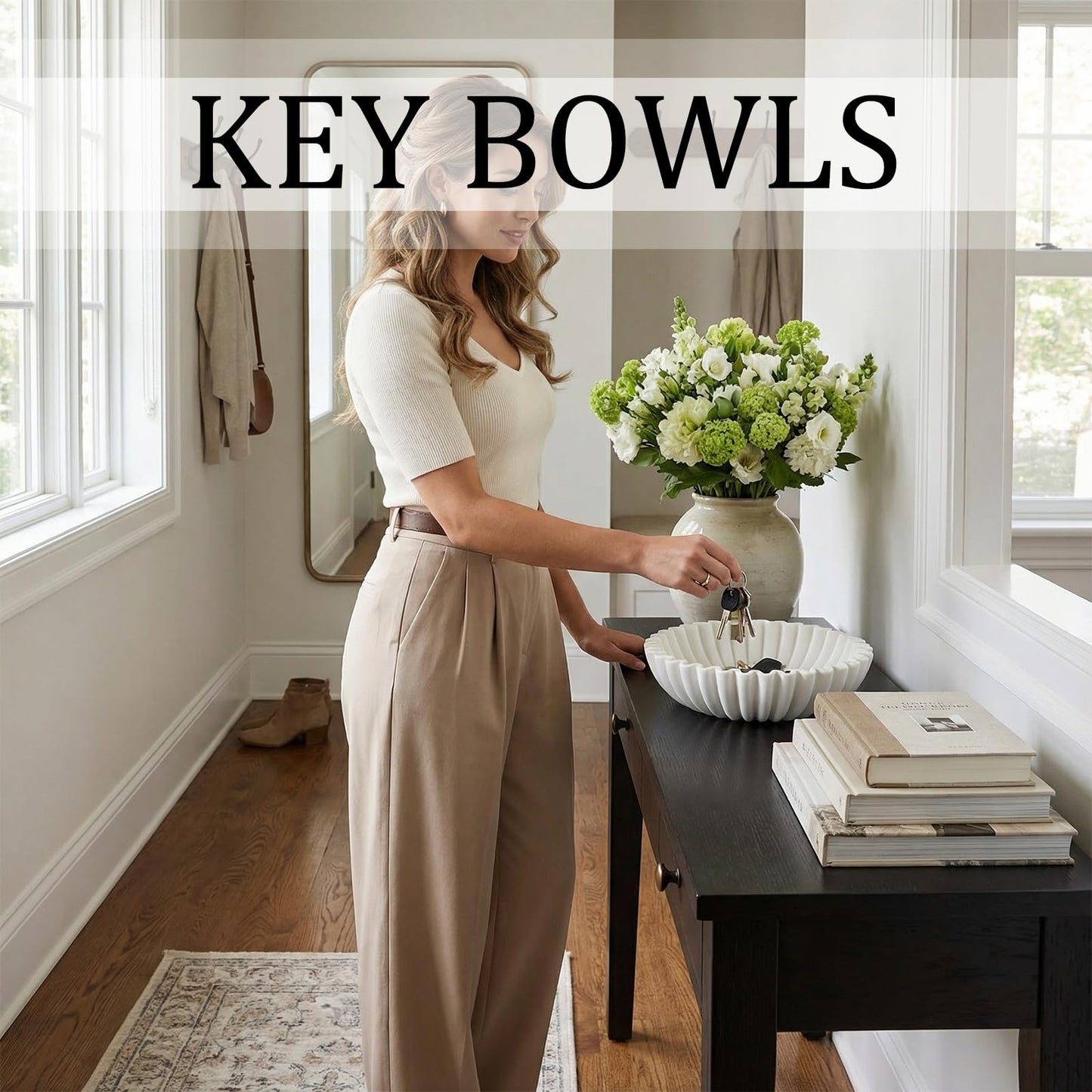 Firevigo Decorative Bowls for home decor, 7.9''×7.9''×2.76'' Medium model fruit bowl for kitchen counter, Scalloped key bowl for entryway table