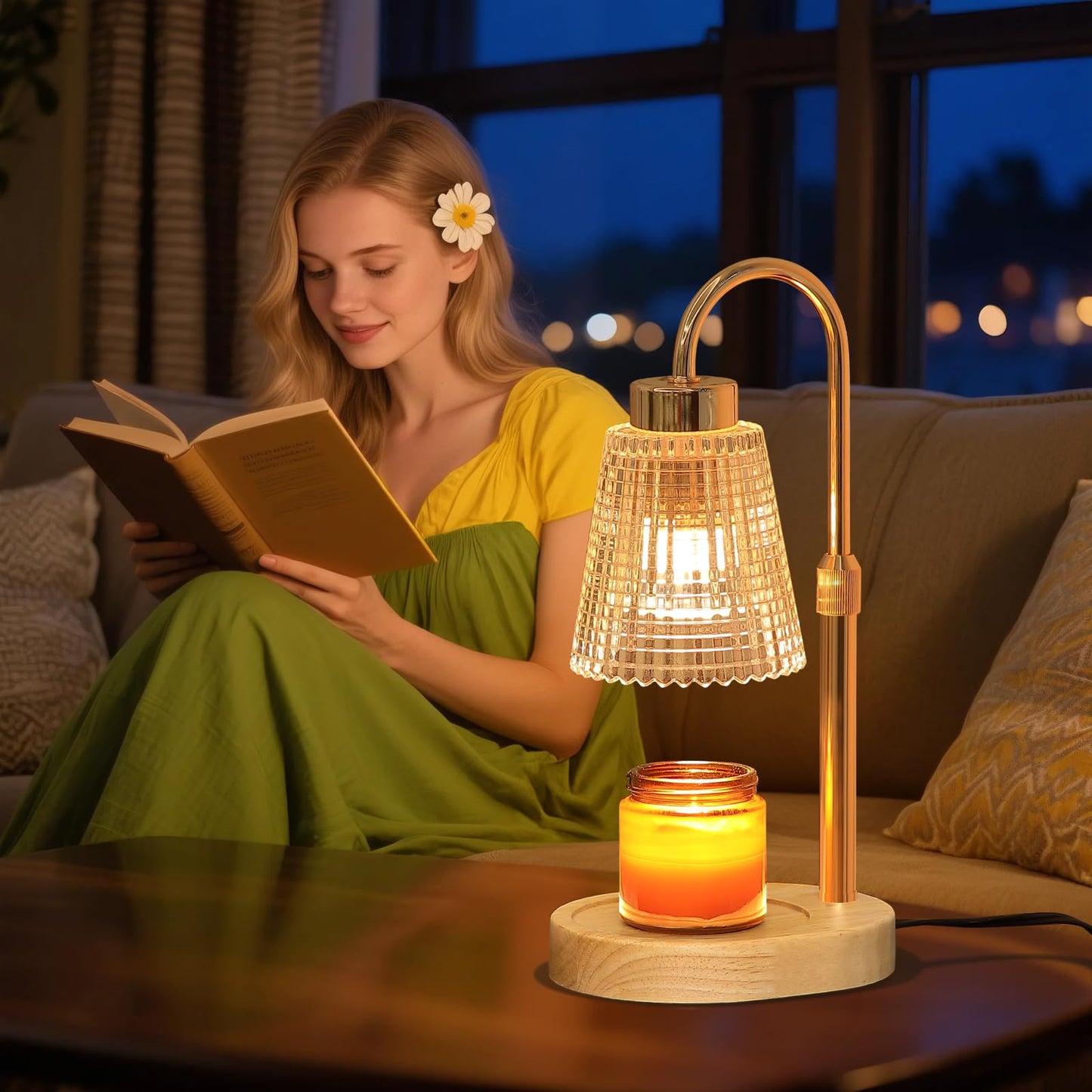 MEIXISUE Gold Candle Warmer Lamp with Timer and Dimmer,Fragrance Electric Wax Melt Warmer with 2 Bulbs,Scented Jar Lamp,Mother's Day/Birthday/Christmas Gifts for Mom/Wife,Home Decor,Adjustable Height
