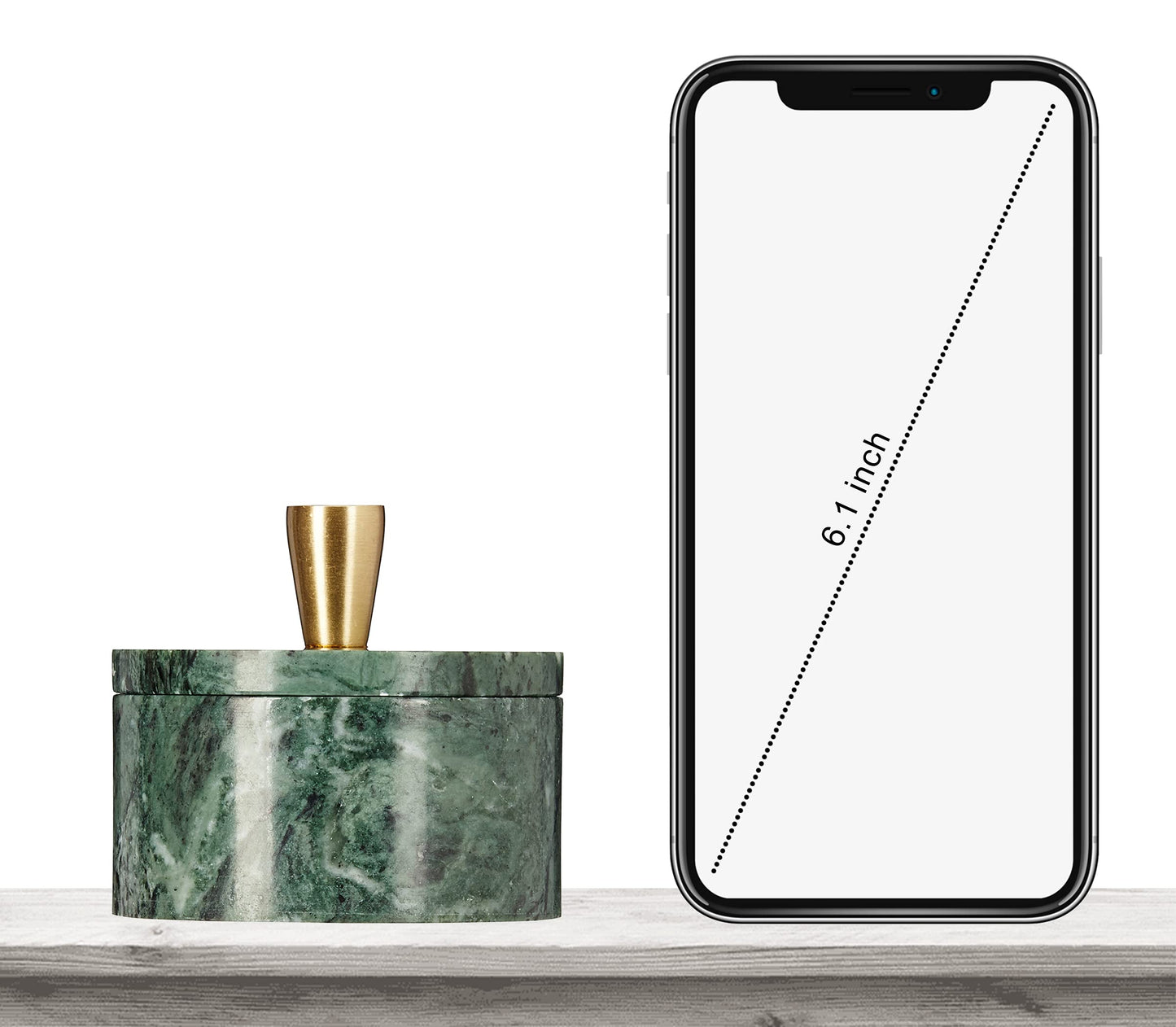 Queenza Green Marble Salt Cellar with Lid & Brass Knob - Natural Marble Spice Container for Kitchen Countertop, Gourmet Salt Holder, Small Decorative Storage Box, Gift for Home Chef