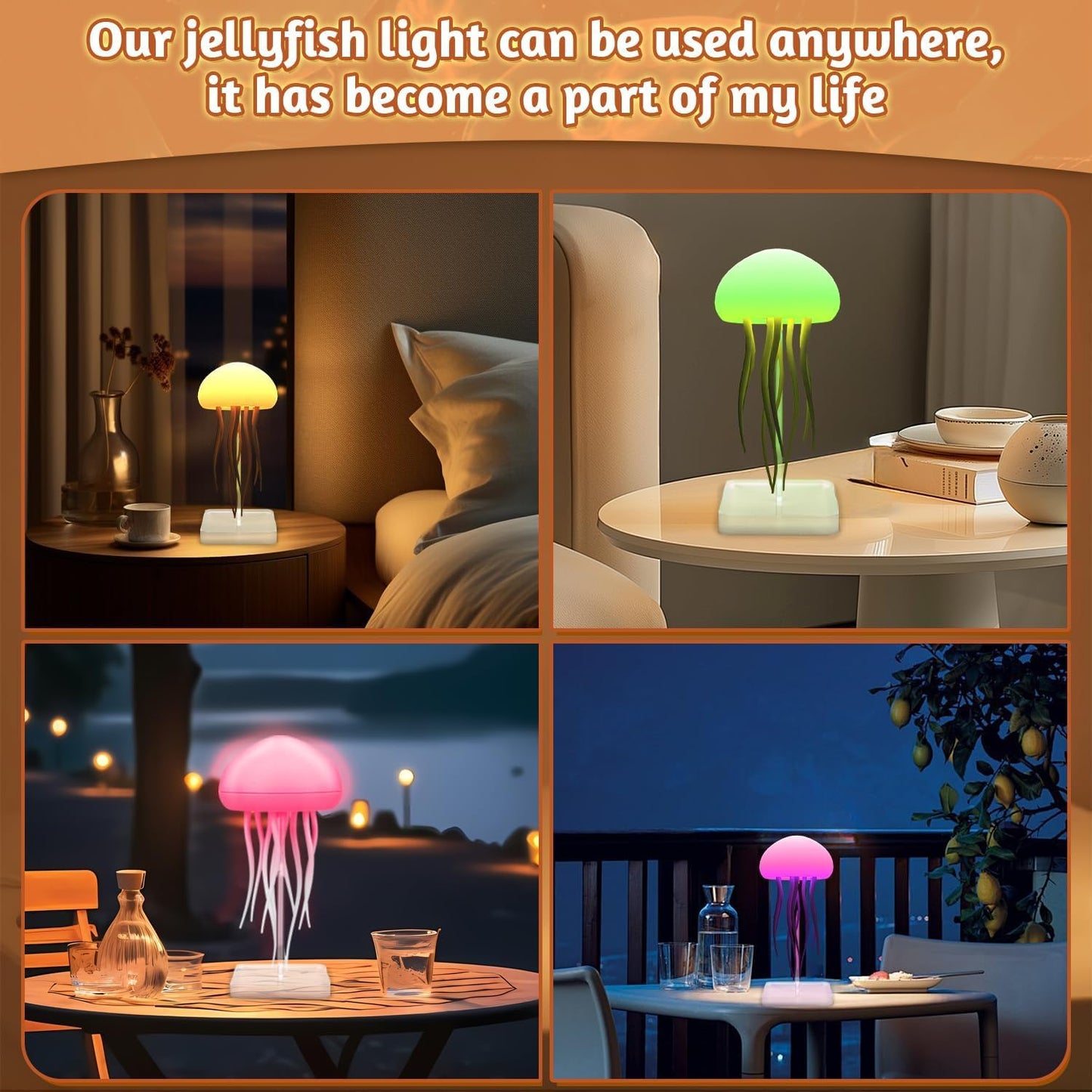 LED Jellyfish Lamp RGB Gradient Jelly Fish Light with Dancing Legs and Touch Sensor Rechargeable Cute Desk Lamp for Bedrooms, Living Room (Hanging + Base)