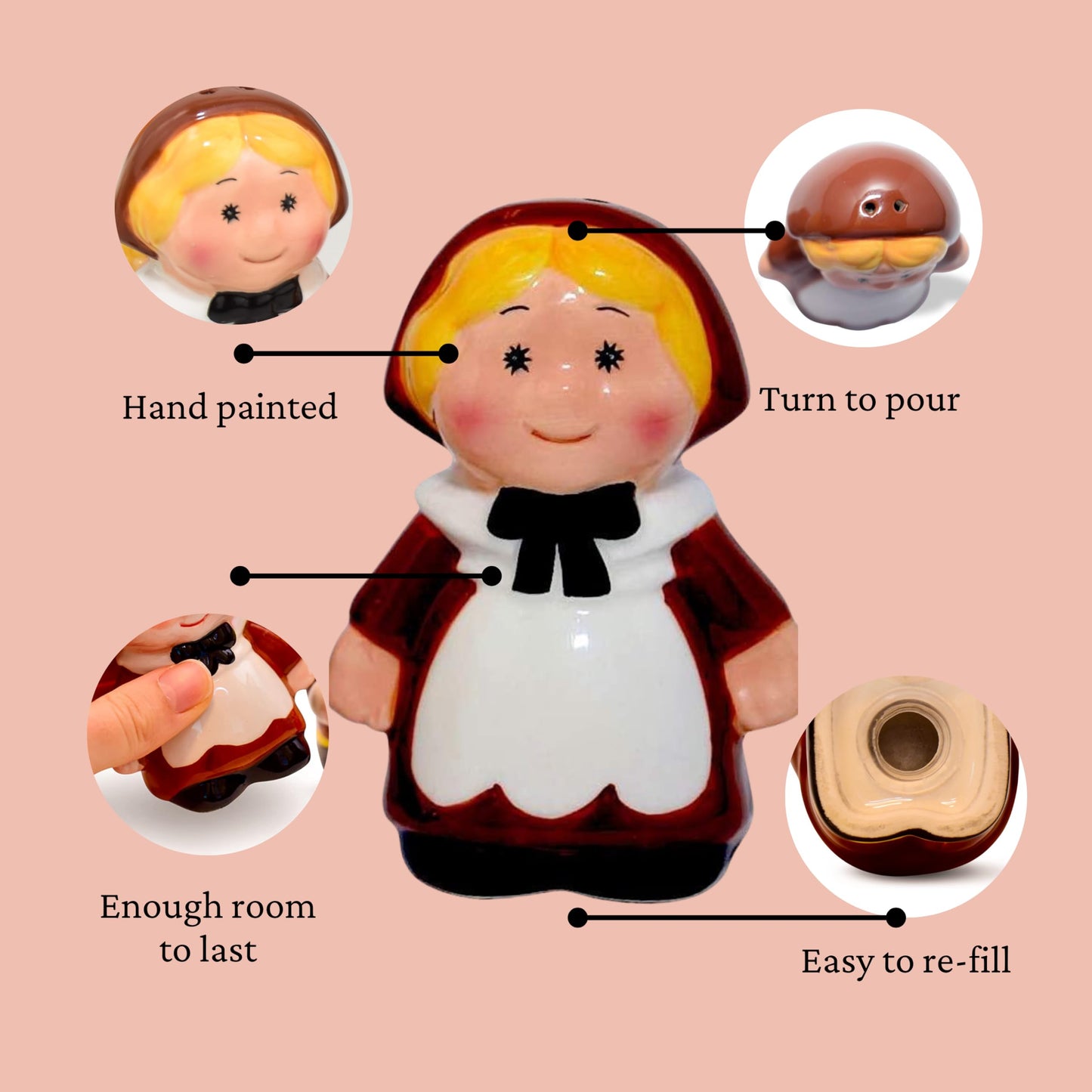 Holiday Salt and Pepper Shakers, Pilgrim Couple Holiday Ceramic Set, Holiday Decor, Barclay’s Buys
