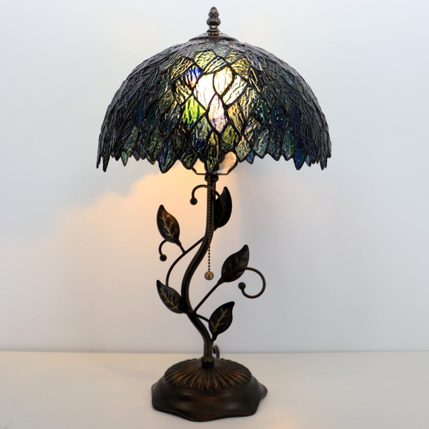 MQYXH Tiffany Style Multicolor Leafage Stained Glass Table Lamp 19 Inch