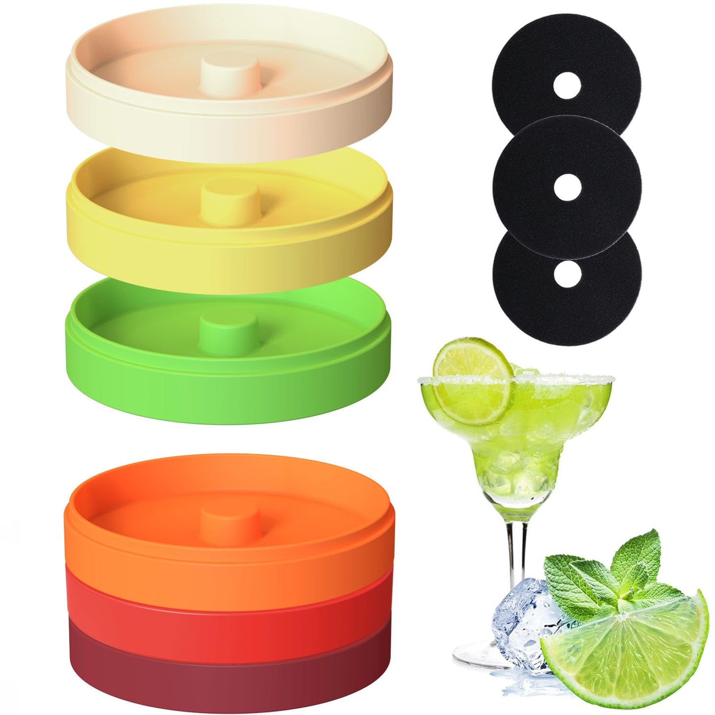 Margarita Salt Rimmer Set, 6-Tier Sugar Rimmer for Cocktails, Bartender Tool with Salt Box Spice Container for Margaritas, Bloody Marys and Gimlets (with 3 Sponges)