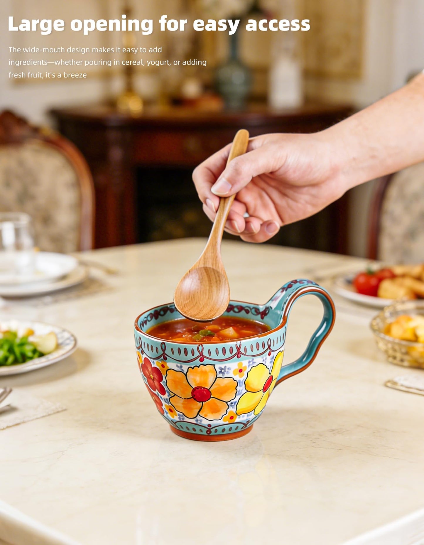 silesia 18 oz Handmade Cereal Bowl with Loop Handle (Glazed Blue)
